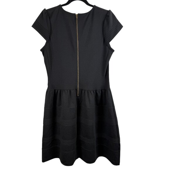 Black Pintucked Ponte Dress Fit and Flare Short Sleeve Anthropologie-12 - Picture 3 of 5